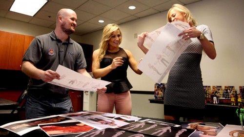 Mattel WWE Designer Bill Miekina shows designs to Summer Rae & Natalya!