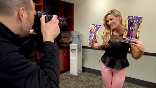 Natalya with her Mattel WWE Series 42 figure and Bret Hart's Mattel WWE WrestleMania 30 Elite on Total Divas!