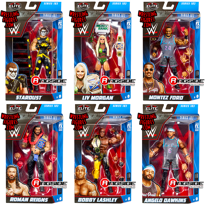 WWE Elite 103 - Complete Set of 6 WWE Toy Wrestling Action Figures by  Mattel! This set includes: Bobby Lashley, Roman Reigns, Montez Ford, Angelo  Dawkins, Liv Morgan & Stardust!