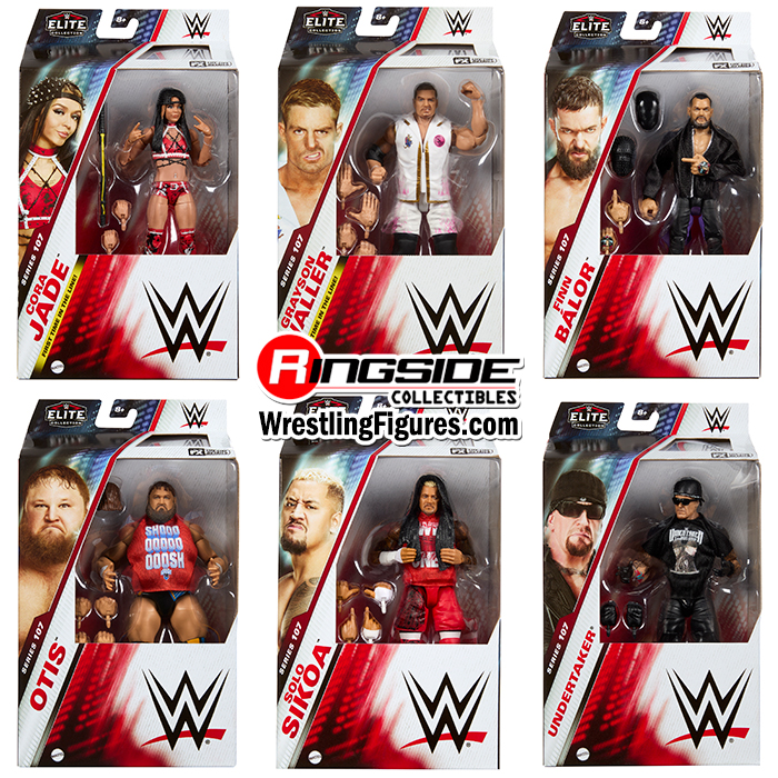 WWE Elite 107 - Complete Set of 6 WWE Toy Wrestling Action Figures by  Mattel! This set includes: Solo Sikoa, Undertaker, Otis, Finn Balor,  Grayson Waller & Cora Jade!