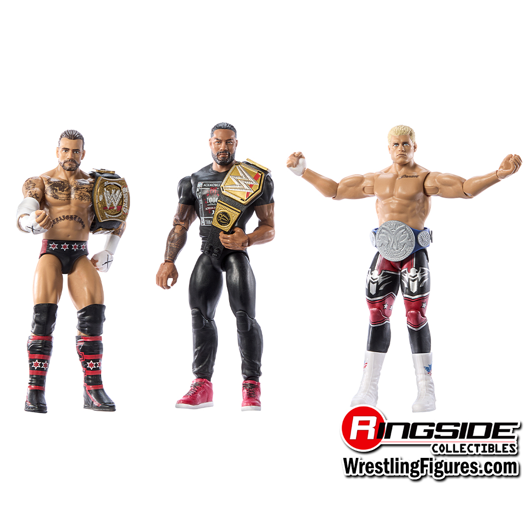 無料発送  Figures Action Wrestling Toy 3 of Set Complete - 4 Champions Event Main WWE by Rhodes! Cody & Reigns Roman Punk, CM Includes Mattel スポーツ