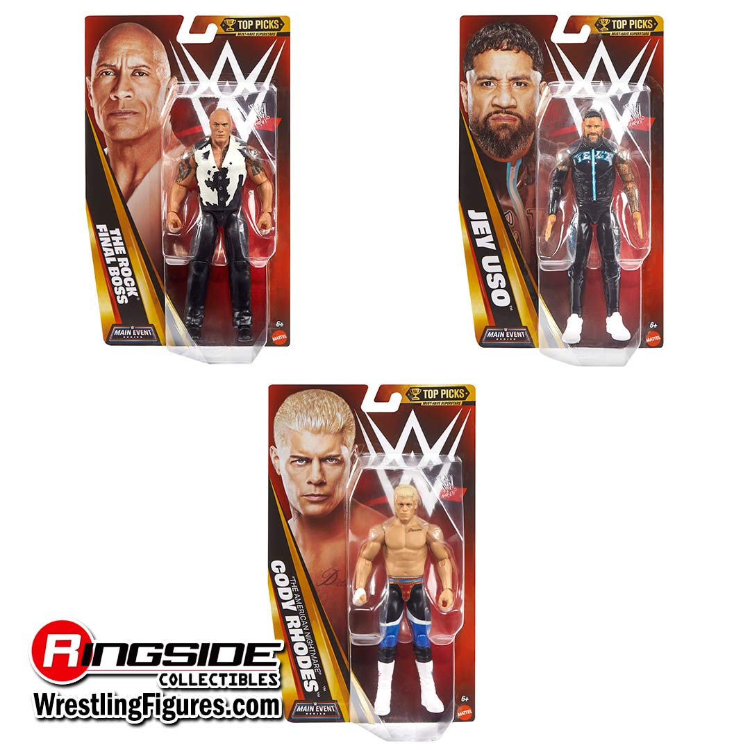 Image WWE Main Event Top Picks 2026 (Wave 1) - Set of 3 (Rock, Cody & Jey Uso)