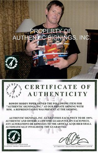 ROWDY RODDY PIPER SIGNED WWE/WWF 8X10 PHOTO HALL OF FAME COLLAGE POSE LEAF CERT 