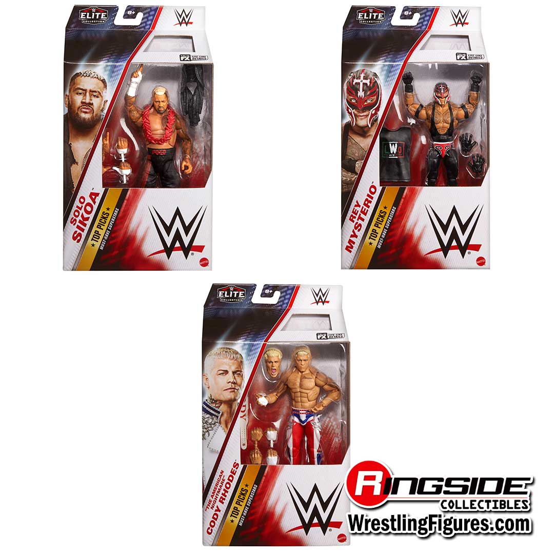 Image WWE Elite Top Picks 2025 (Wave 4) - Set of 3 (Rey Mysterio, Solo Sikoa & Cody Rhodes)