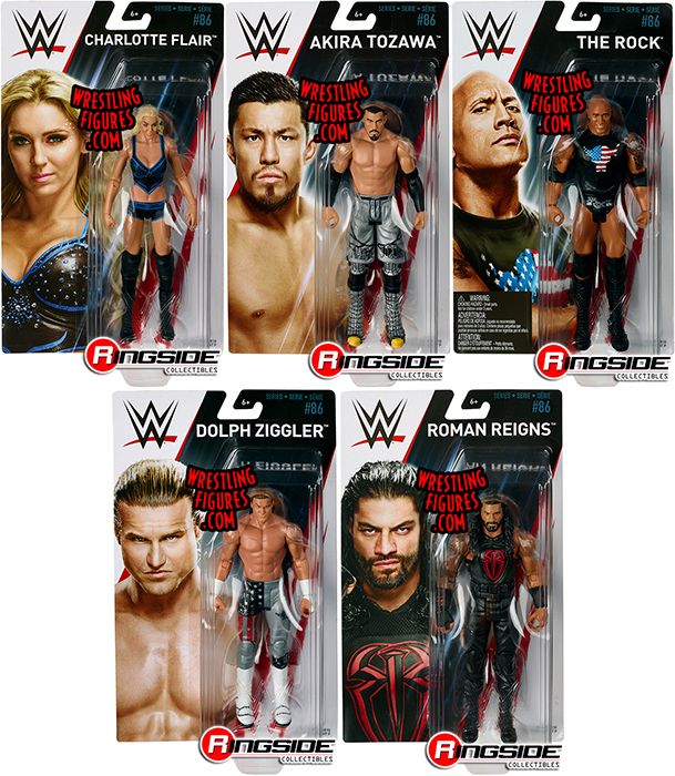 Wwe Series 86 Toy Wrestling Action Figures By Mattel This Set Includes The Rock Charlotte Flair Akira Tozawa Dolph Ziggler Roman Reigns