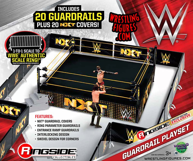 New Boxed WWE Wrestling Ring Figures Authentic Scale NXT Guardrail Playset 
