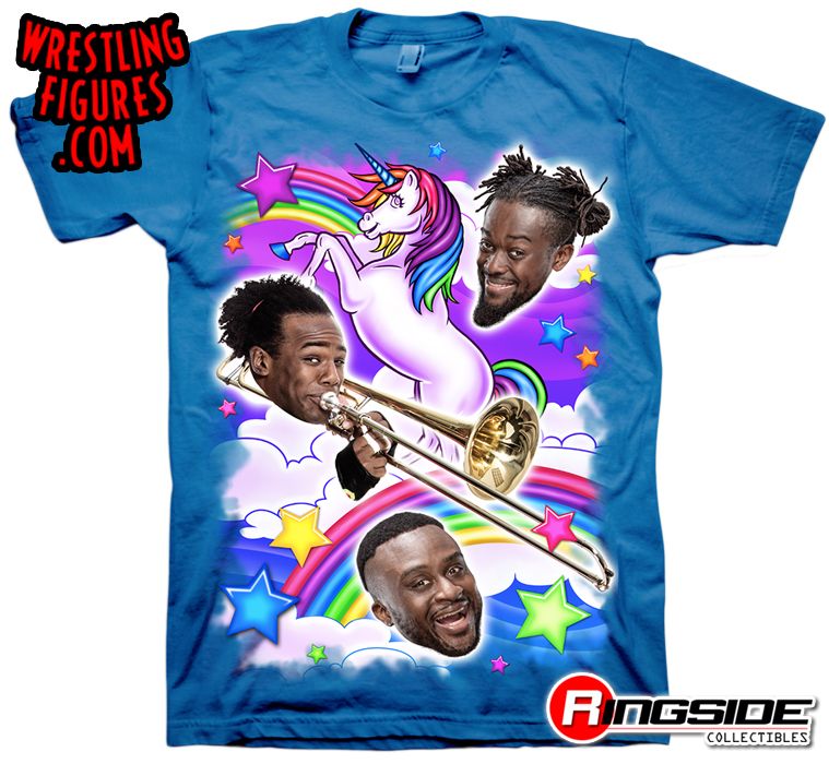Sikker skildpadde lotteri New Day - Unicorn Heads WWE Wrestling T-Shirt!<P>Officially Licensed WWE  Merchandise! Kofi Kingston, Big E & Xavier Woods with Trombone!