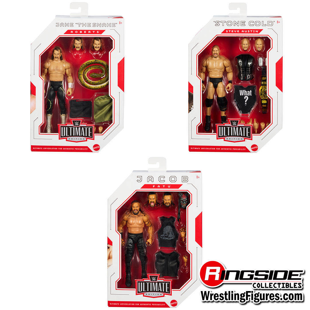 Image WWE Ultimate Edition 32 - Set of 3 (Stone Cold, Jacob Fatu & Jake Roberts)